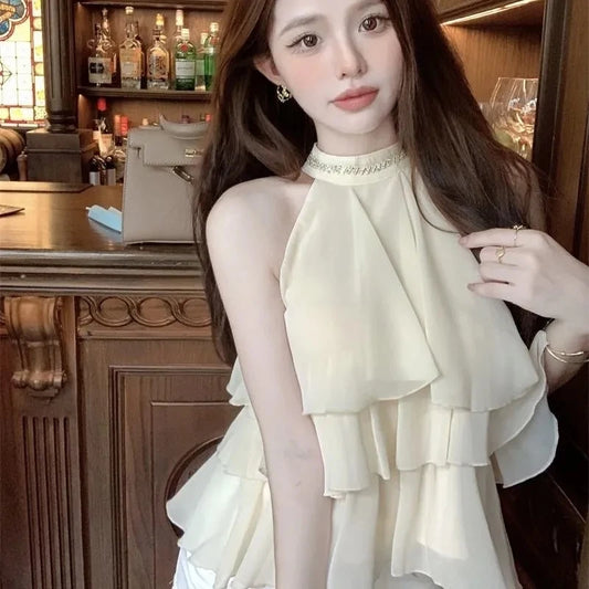 Blusa de Chiffon de Pescoço Suspenso