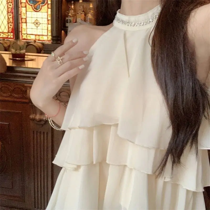 Blusa de Chiffon de Pescoço Suspenso