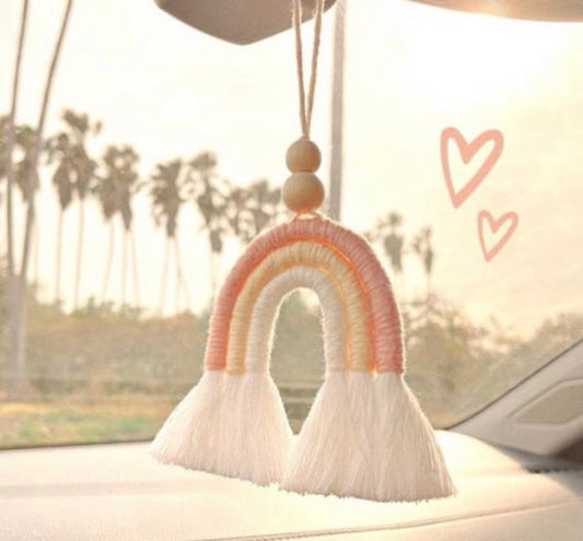 Mini arco-íris de macramê feito à mão | Pingente de bolsa | Decoração para coleira de cachorro | Chaveiro | Porta-chaves | Pingente de zíper