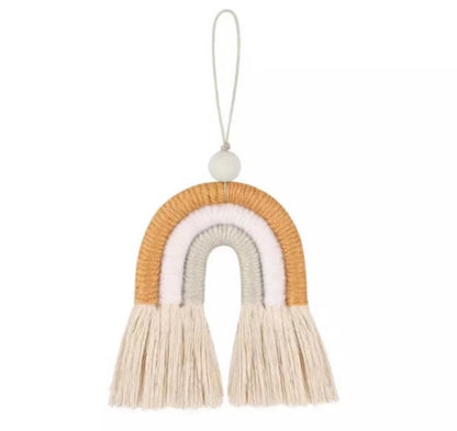 Mini arco-íris de macramê feito à mão | Pingente de bolsa | Decoração para coleira de cachorro | Chaveiro | Porta-chaves | Pingente de zíper