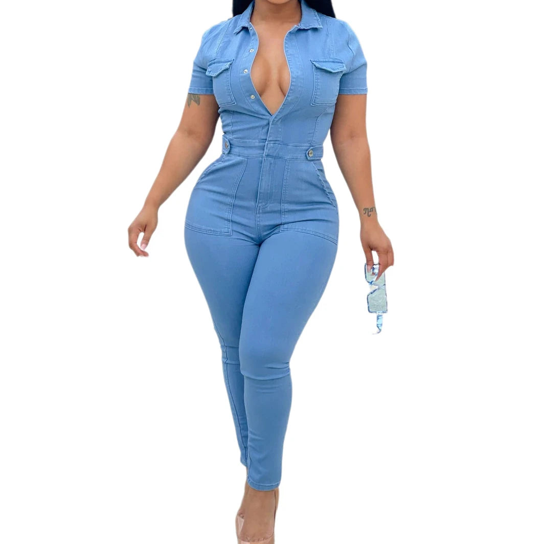 Macacão Elastano azul fashion