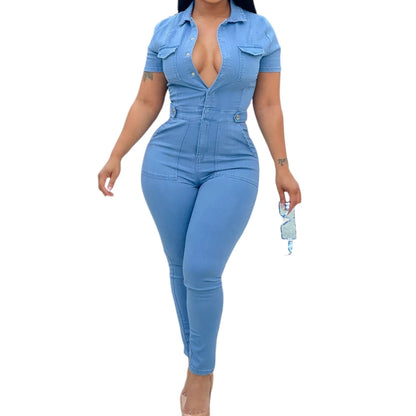 Macacão Elastano azul fashion