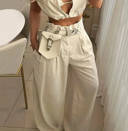 Conjunto Calça Pantalona com blusinha decote em V