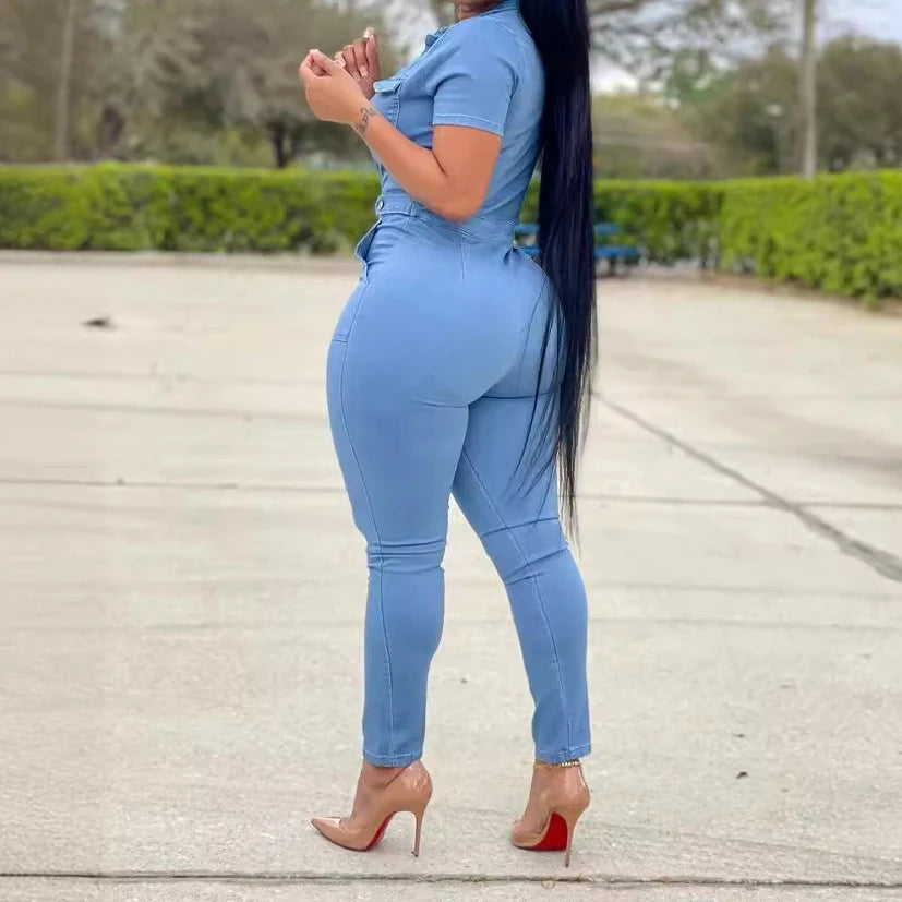 Macacão Elastano azul fashion